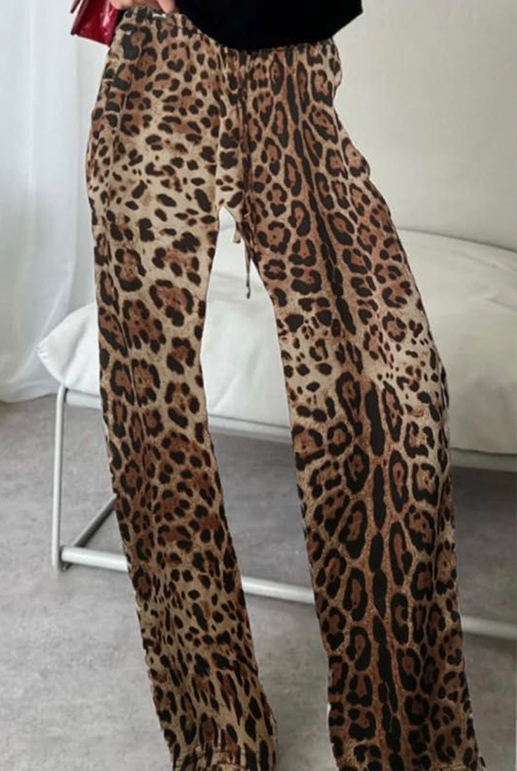 Leopard Print Knotted Wide Leg Touser
