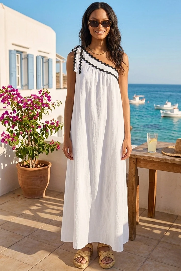 Tie One Shoulder Maxi Dress