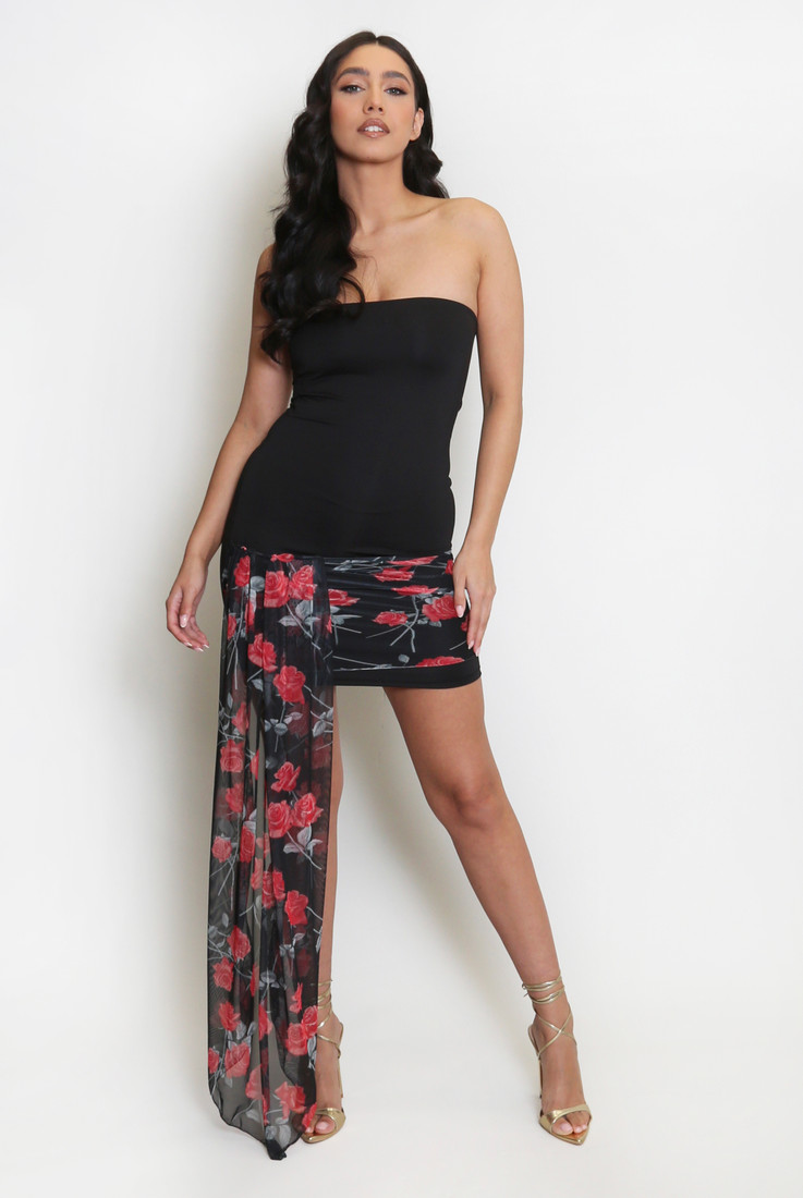 Bandeau Mini Dress With Chiffon Tie 