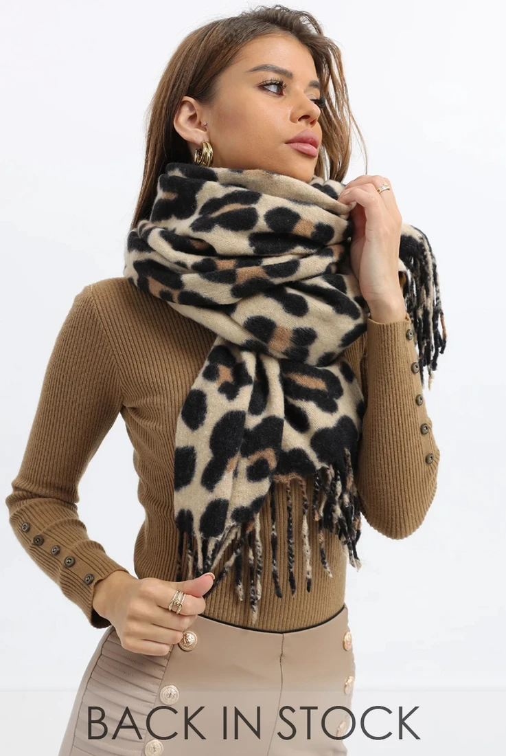 Leopard Print Wool Blend Scarf