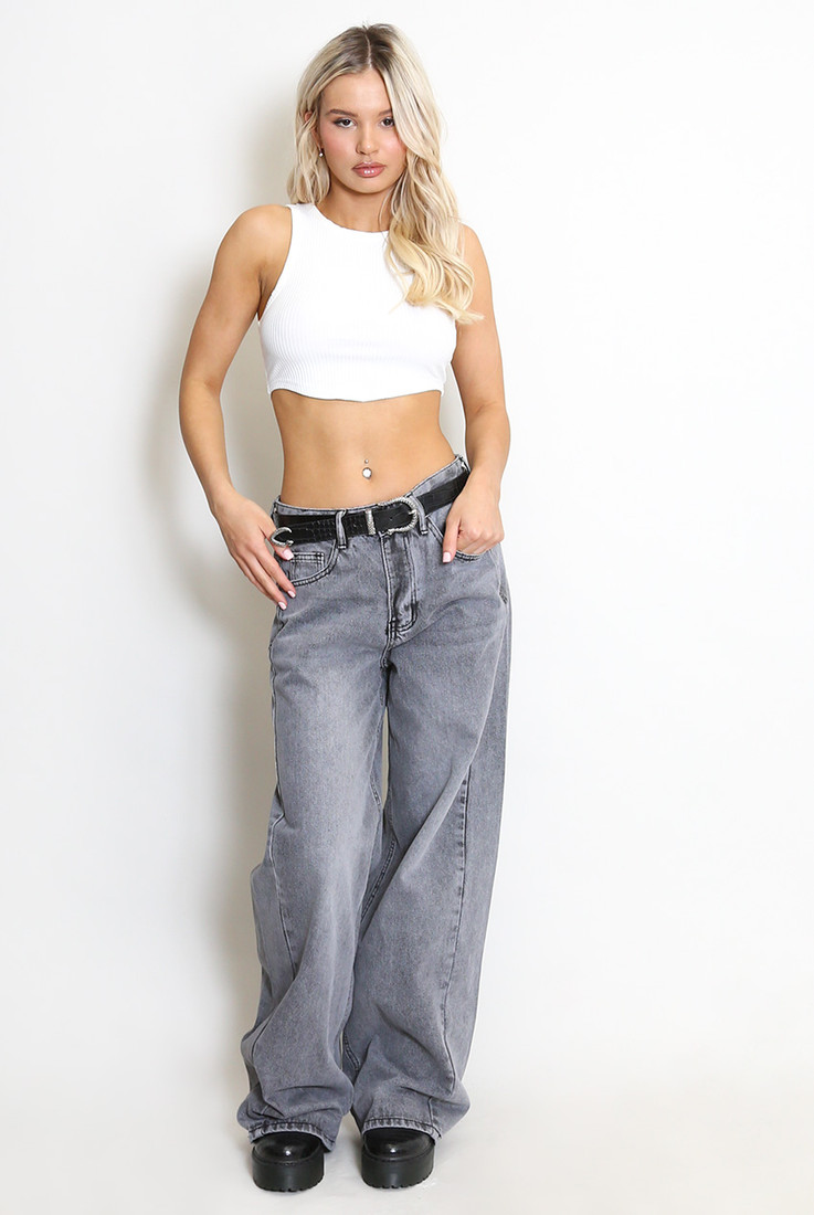 Grey Wide Leg Jeans