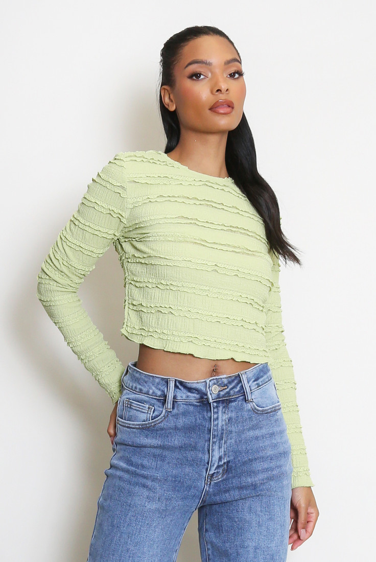 Textured Long Sleeves Crop Top