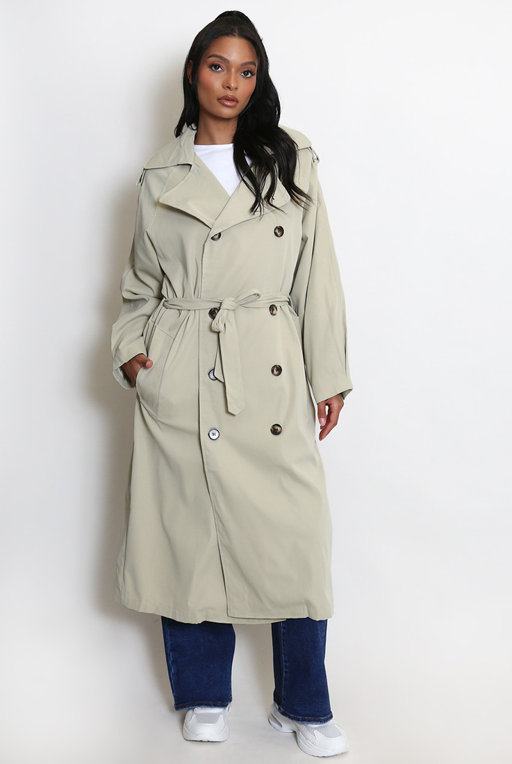 Cream Cross Zipped Trench Coat - Babez London