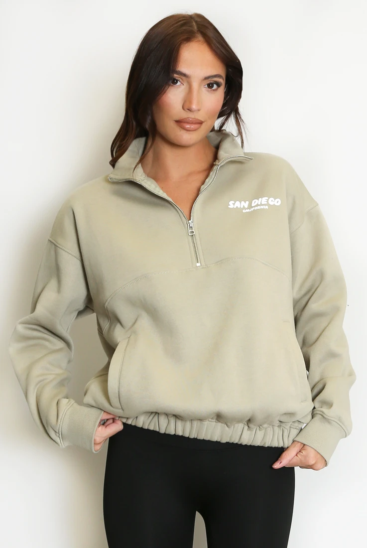 Sandiego Bubble Slogan Half Zip Sweatshirt