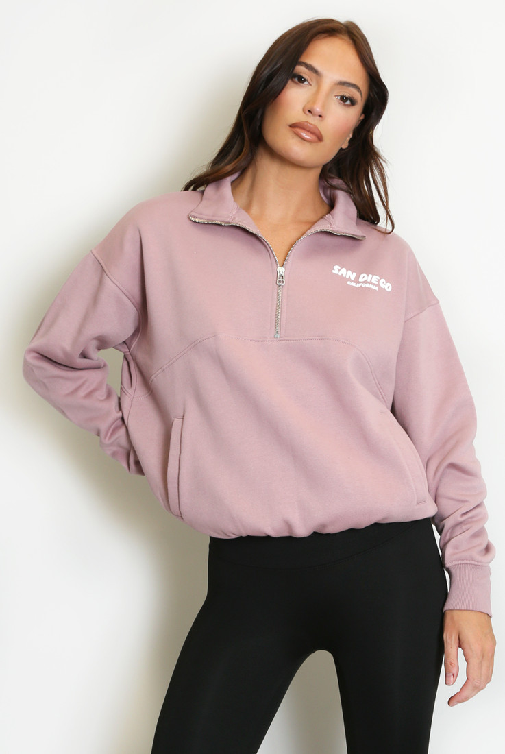 Sandiego Bubble Slogan Half Zip Sweatshirt