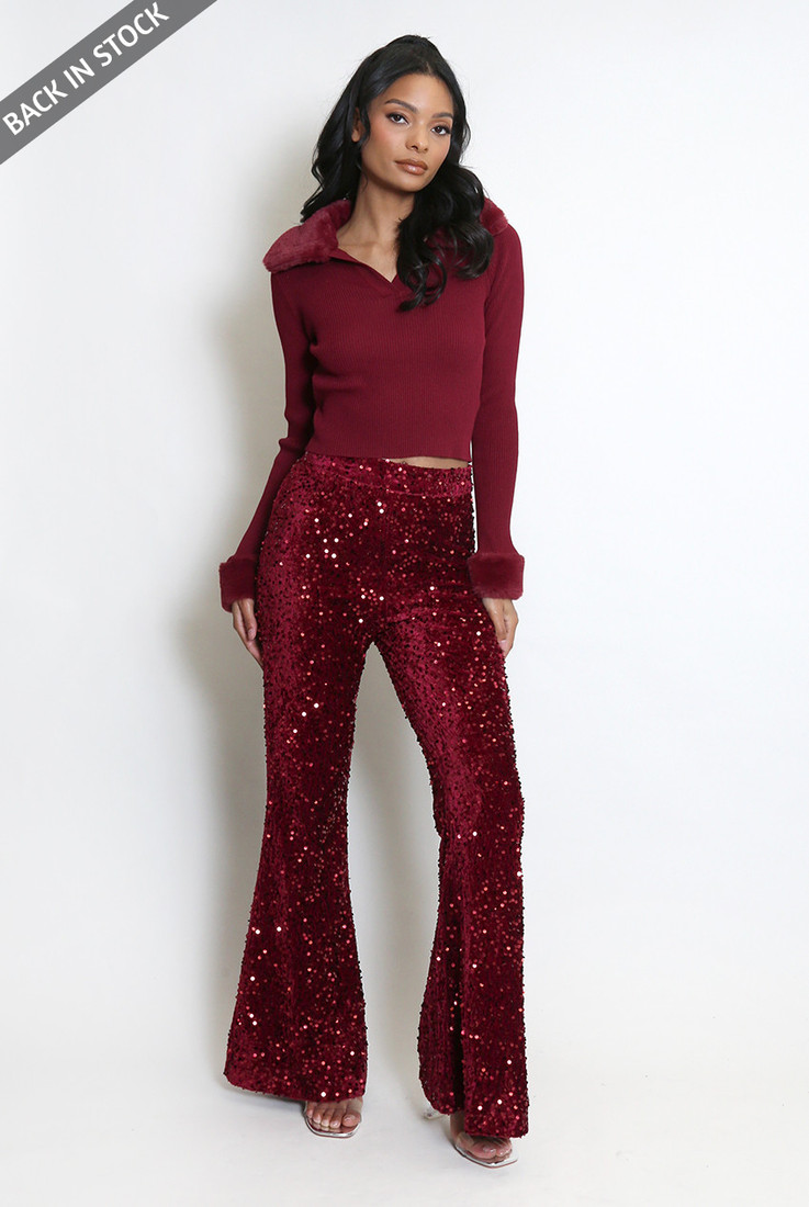 Sequin Flare Leg Trousers