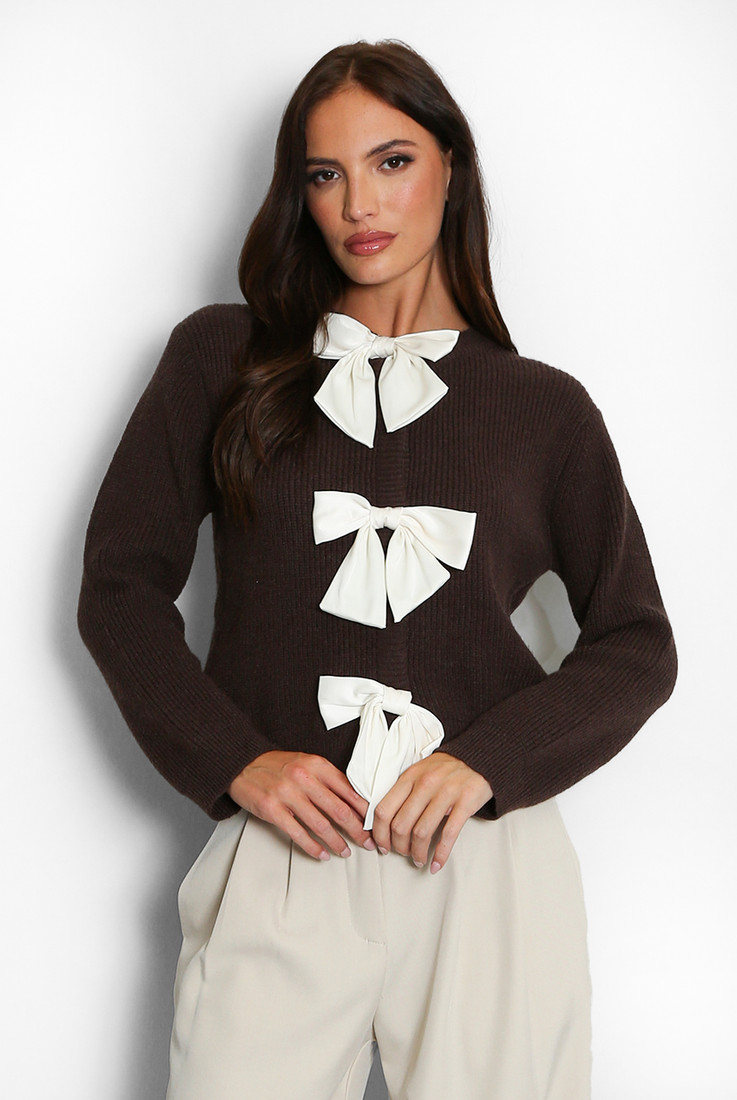 Soft Knit Cardigan With Bows