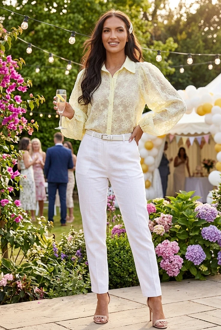 Appliqued Floral Sheer Blouse