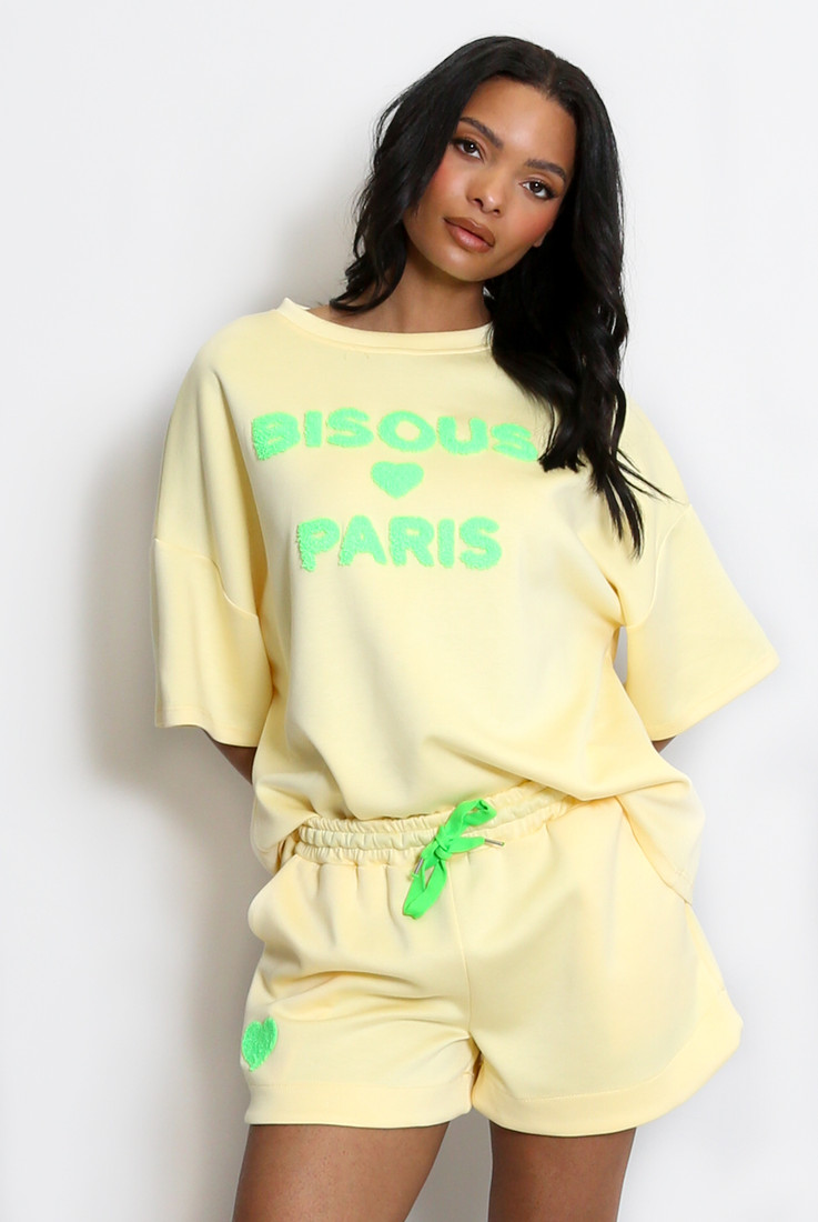 Bisous Slogan T-Shirt And Shorts Set
