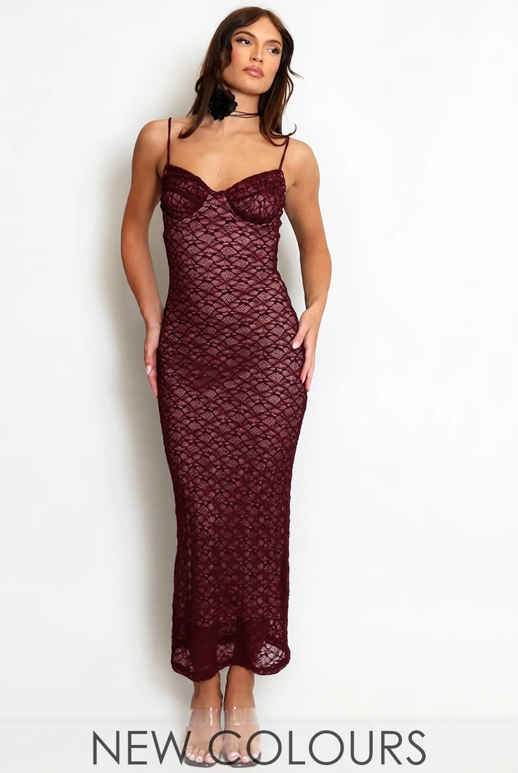 Lace Maxi Dress With Nude Lining 