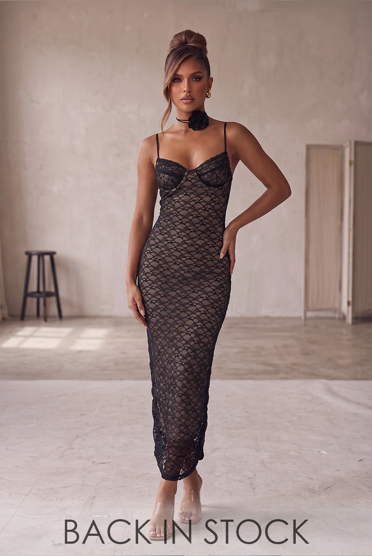Lace Maxi Dress With Nude Lining 