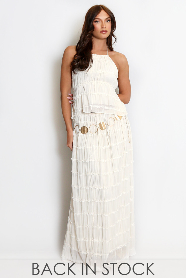 Chiffon Ruched Open Back Top And Maxi Skirt Set