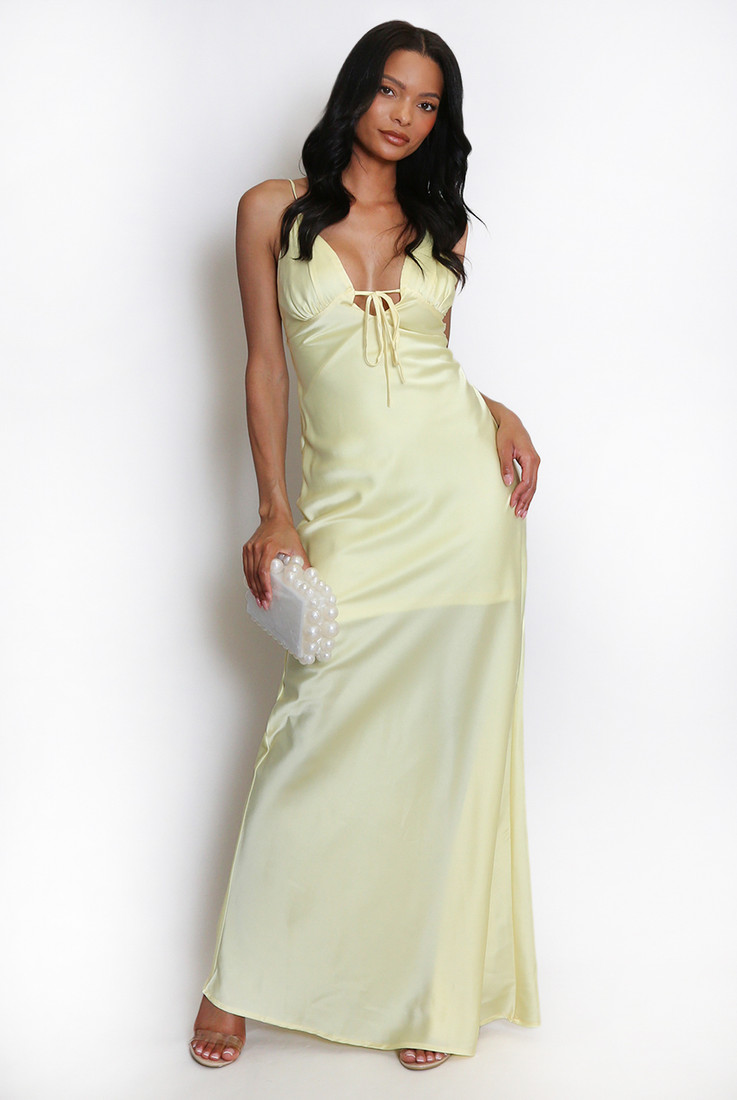 Satin Plunge Neck Strappy Maxi Dress