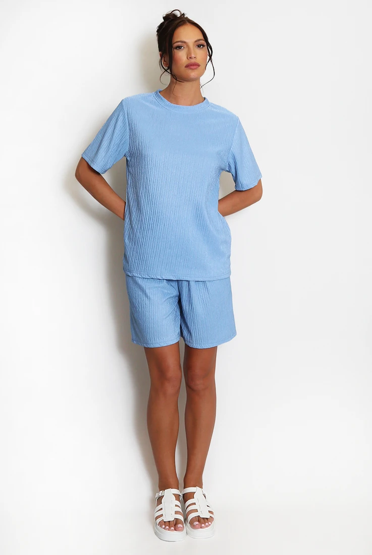Textured Crew Neck T Shirt & Shorts Set