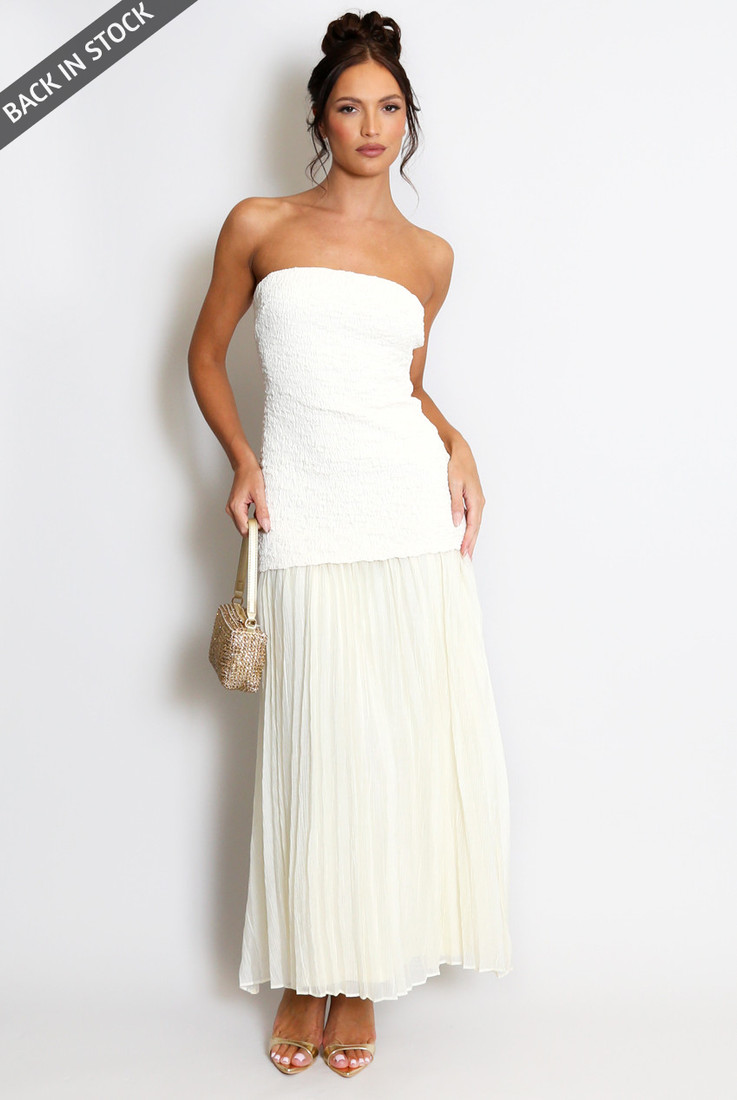Chiffon Pleated Bandeau Maxi Dress