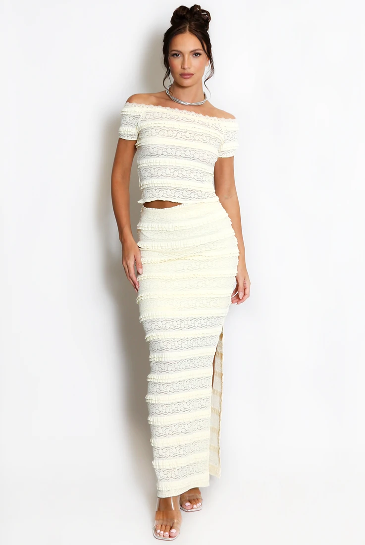 Lace Panelled Bardot Top And Skirt Set