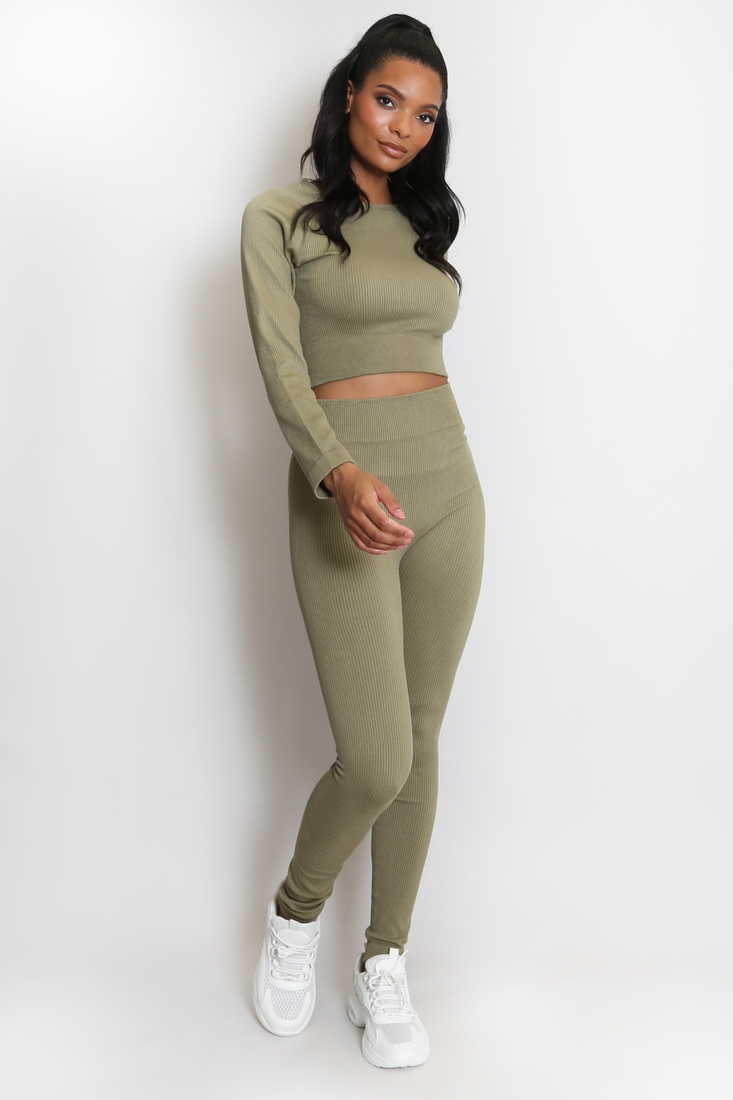 Ribbed Long Sleeve Top and Legging Set