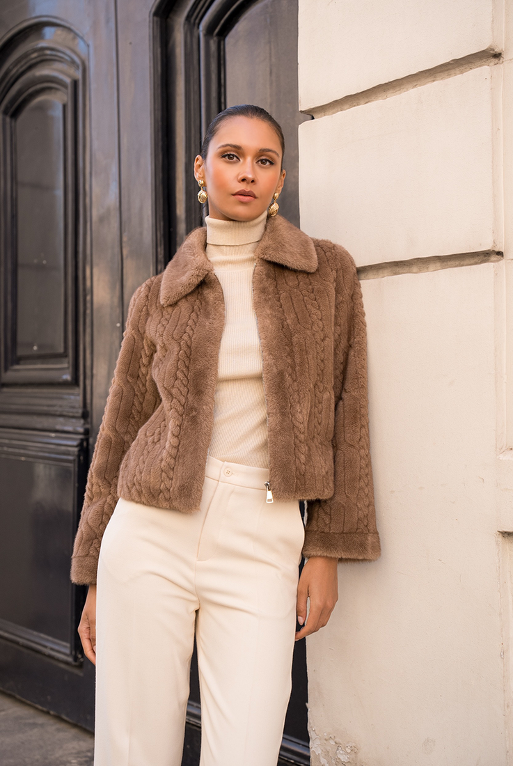 Luxe Faux Fur Jacket With Collar Luxe Faux Fur Jacket With Collar