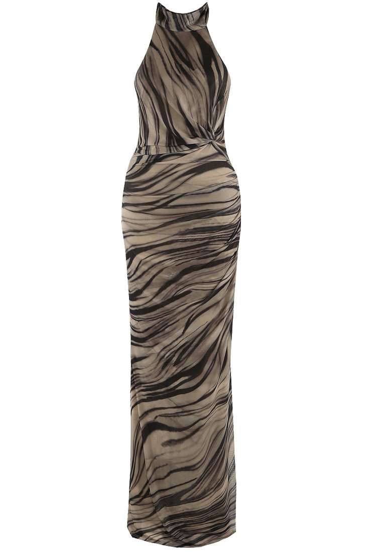 Animal Print Halter Neck Maxi Dress
