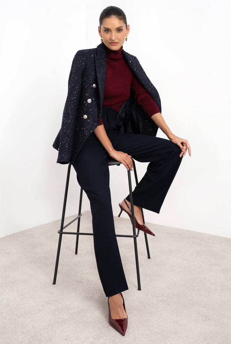 Sequin Tweed Double Breasted Blazer