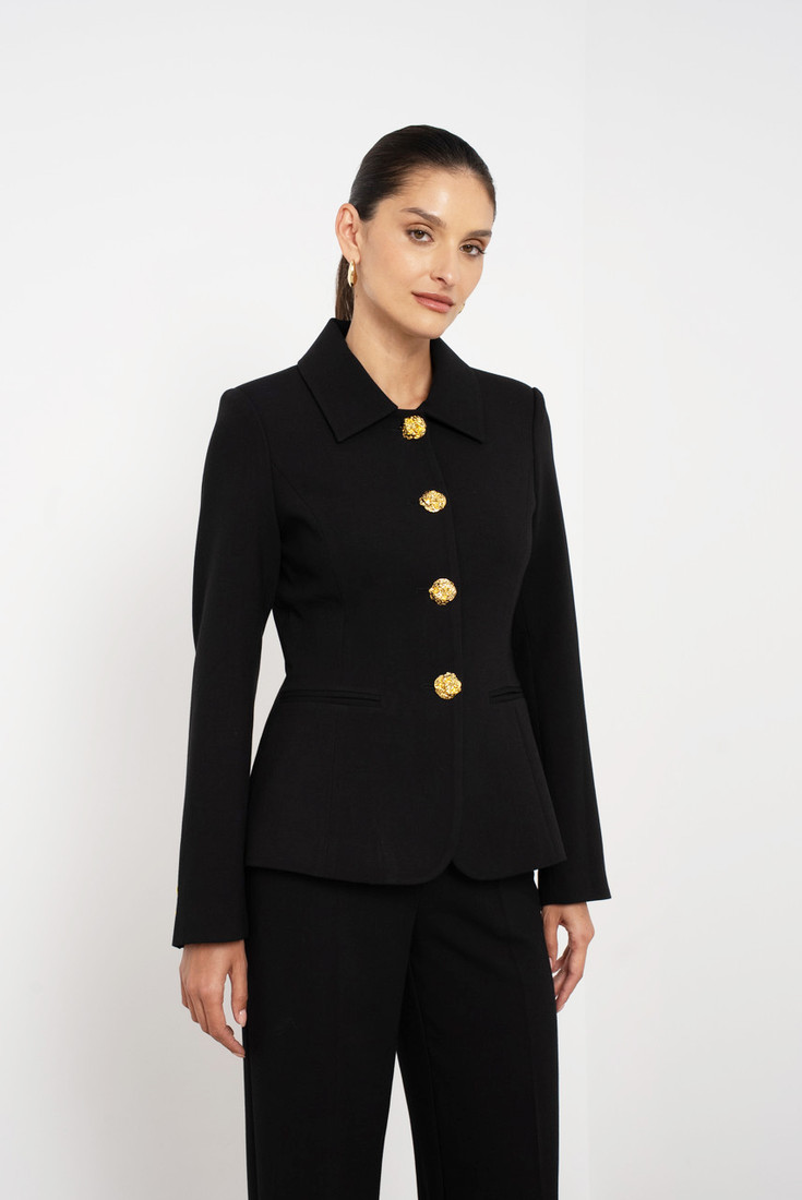 Embossed Button Tailored Blazer With Collar