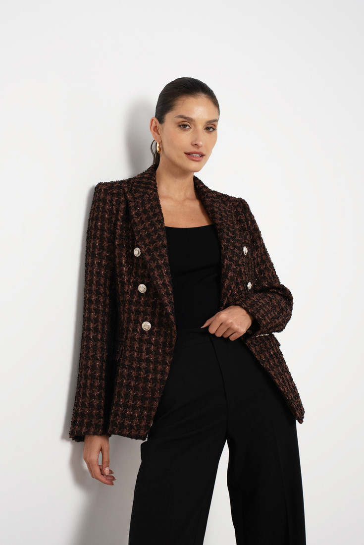 Brown Houndstooth Tweed Blazer
