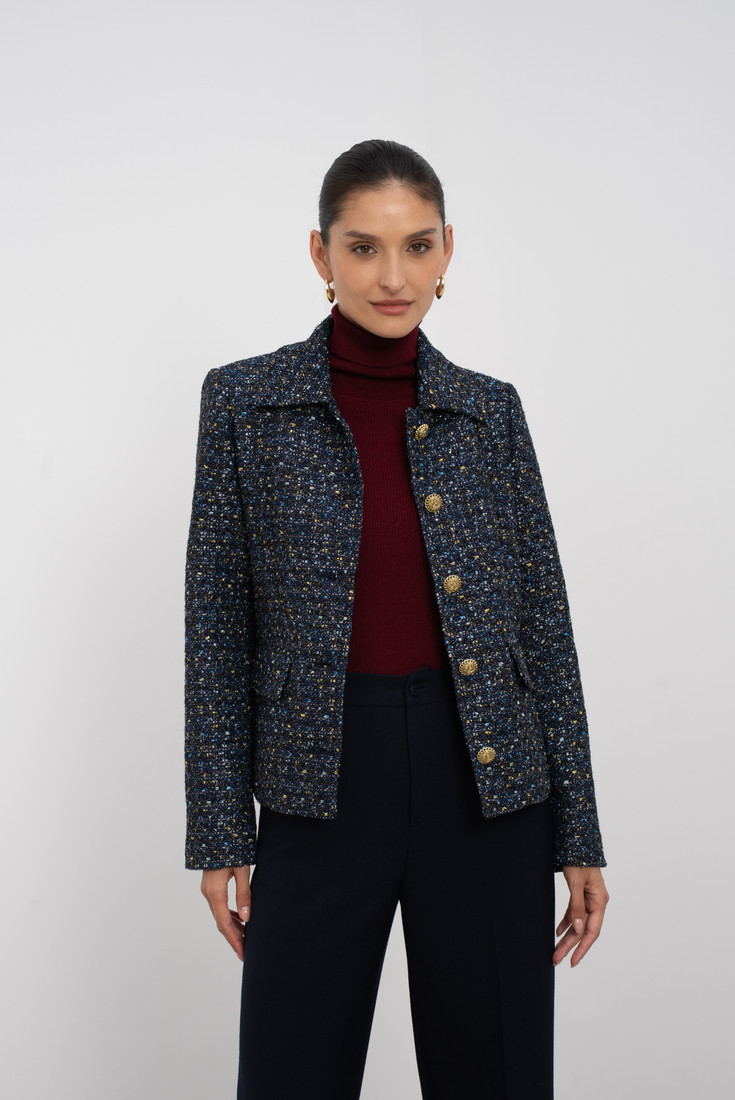 Navy Metallic Tweed Boxy Blazer