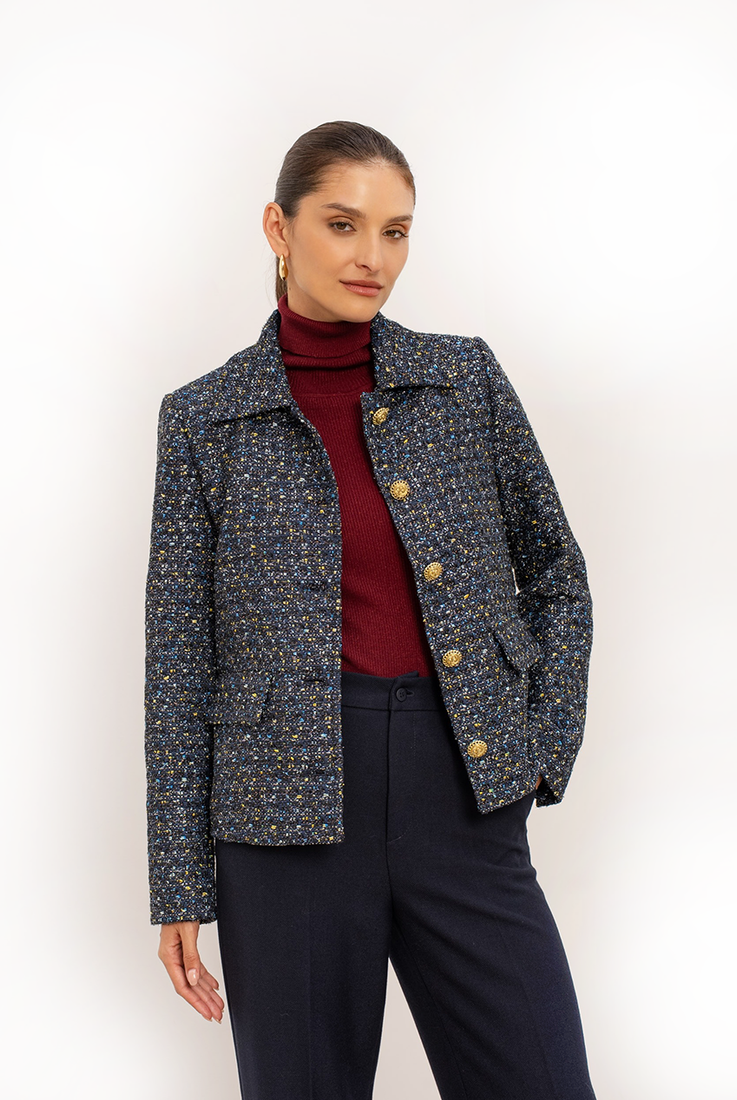 Navy Metallic Tweed Boxy Blazer