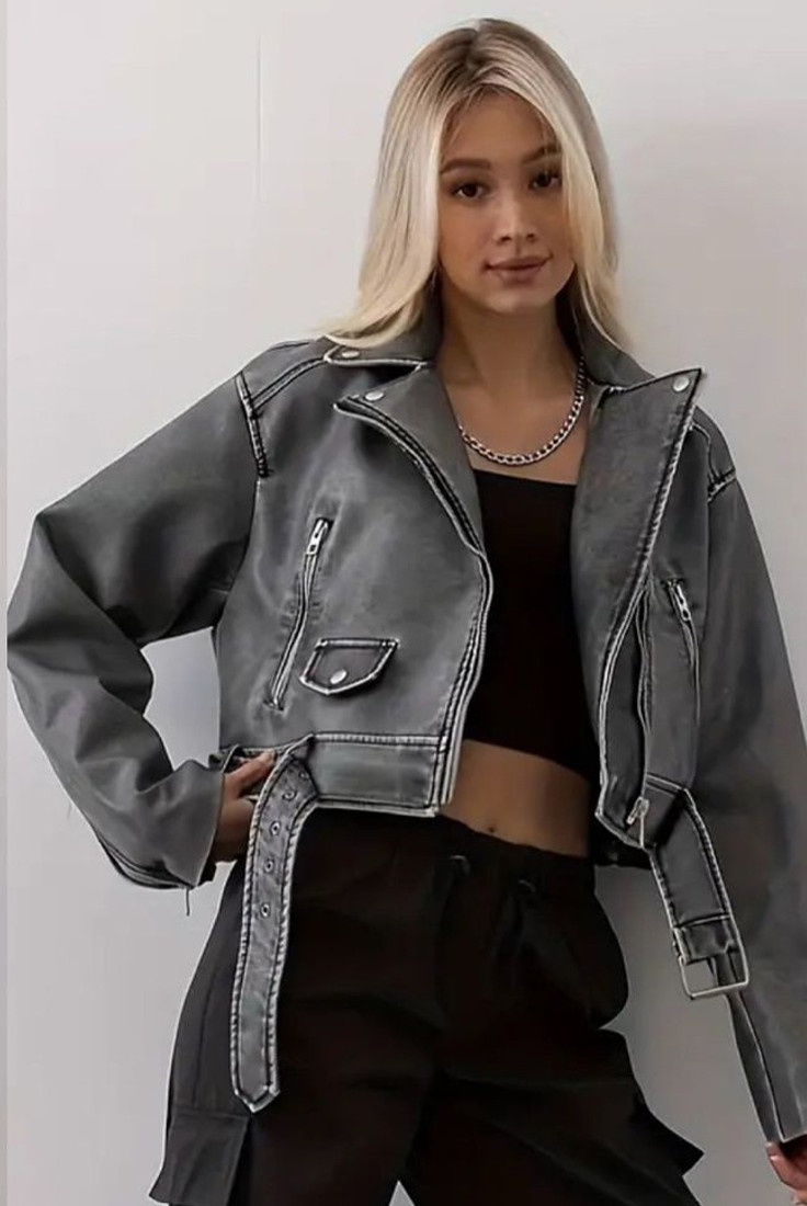 Faux Leather Belted Biker Jacket