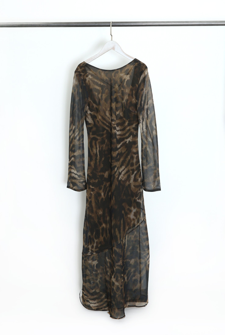 Leopard Print Chiffon Midi Dress