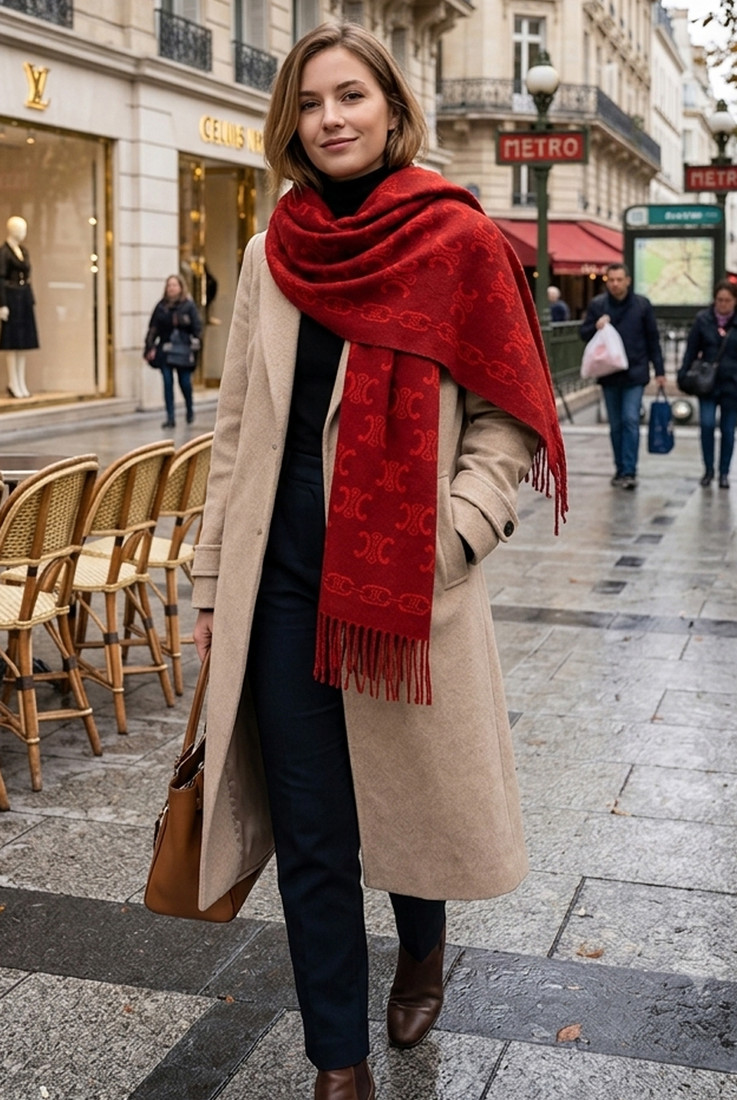 Designer Inspired Triomphe Wool Blend Scarf