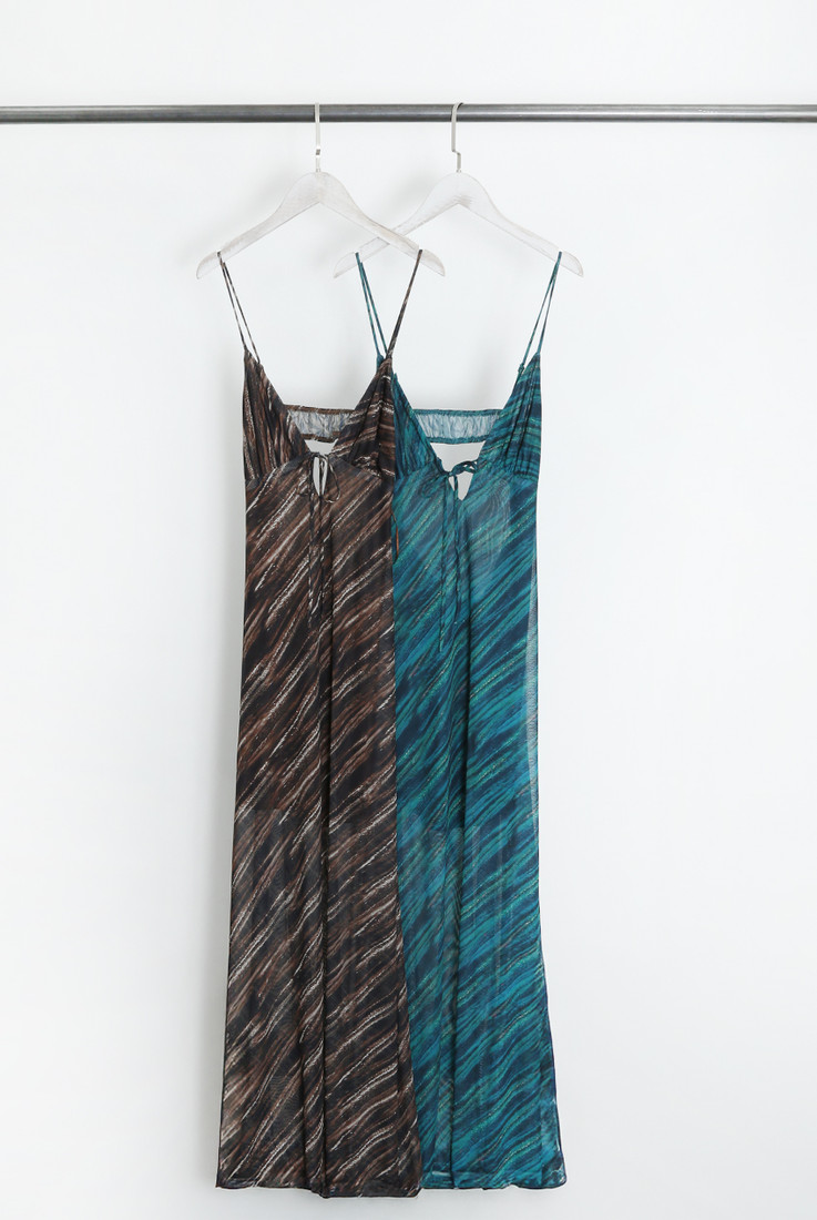 Open Back Brushstroke Stripes Cami Maxi Dress