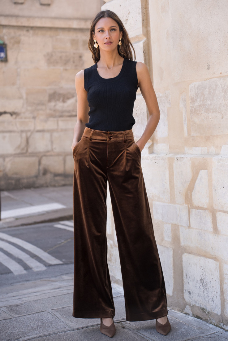 Wide Leg Tailored Velvet Trousers