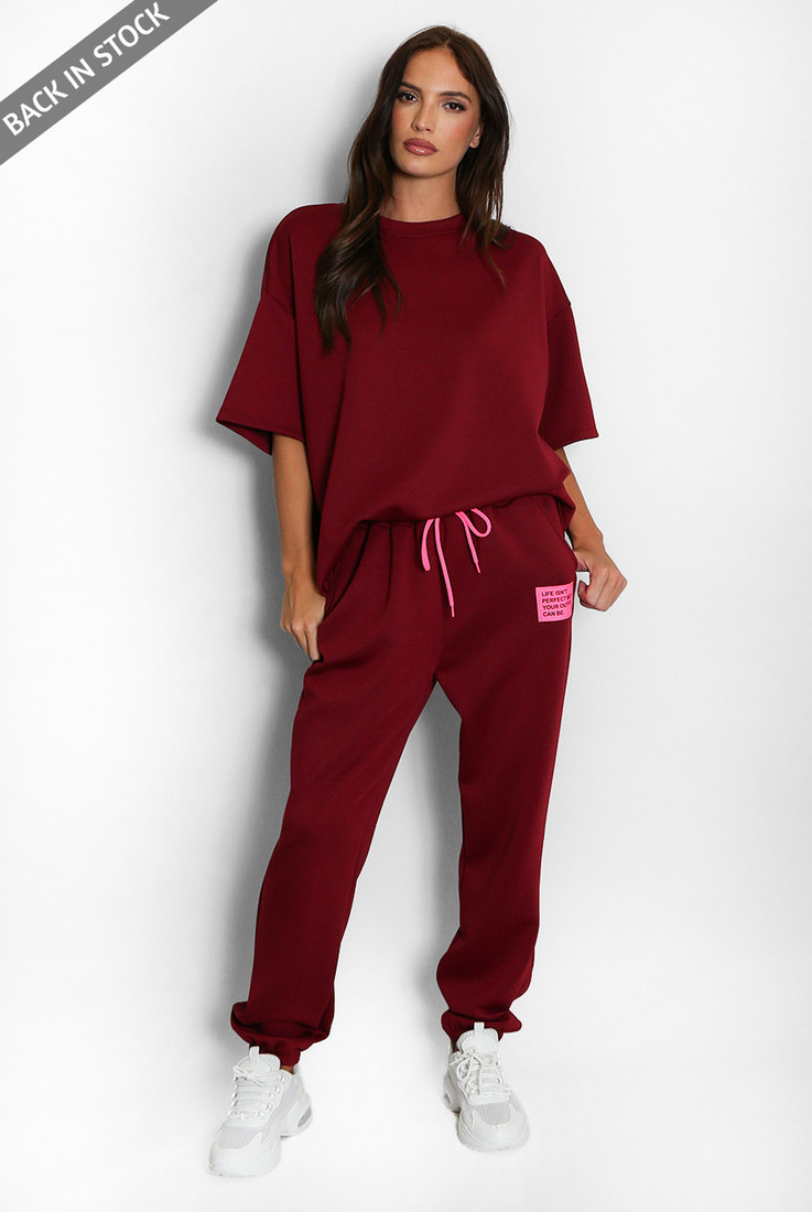 Oversized Slogan Tag Tee and Joggers Set Oversized Slogan Tag Tee and Joggers Set