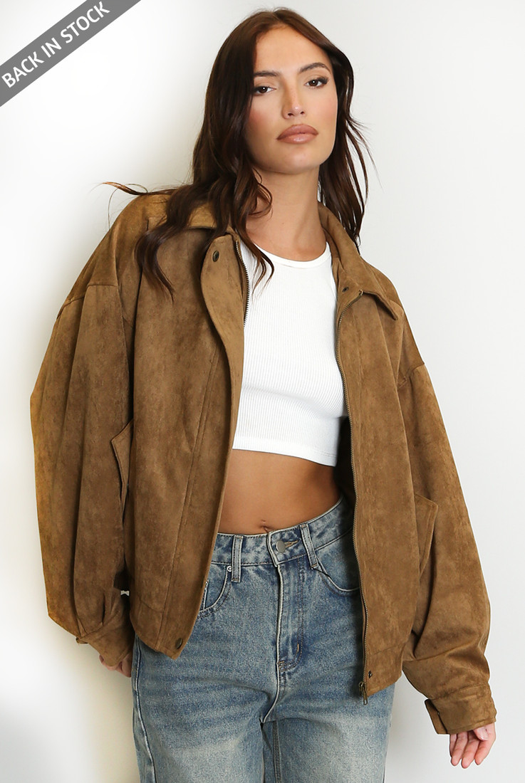 Faux Suede Bomber Jacket