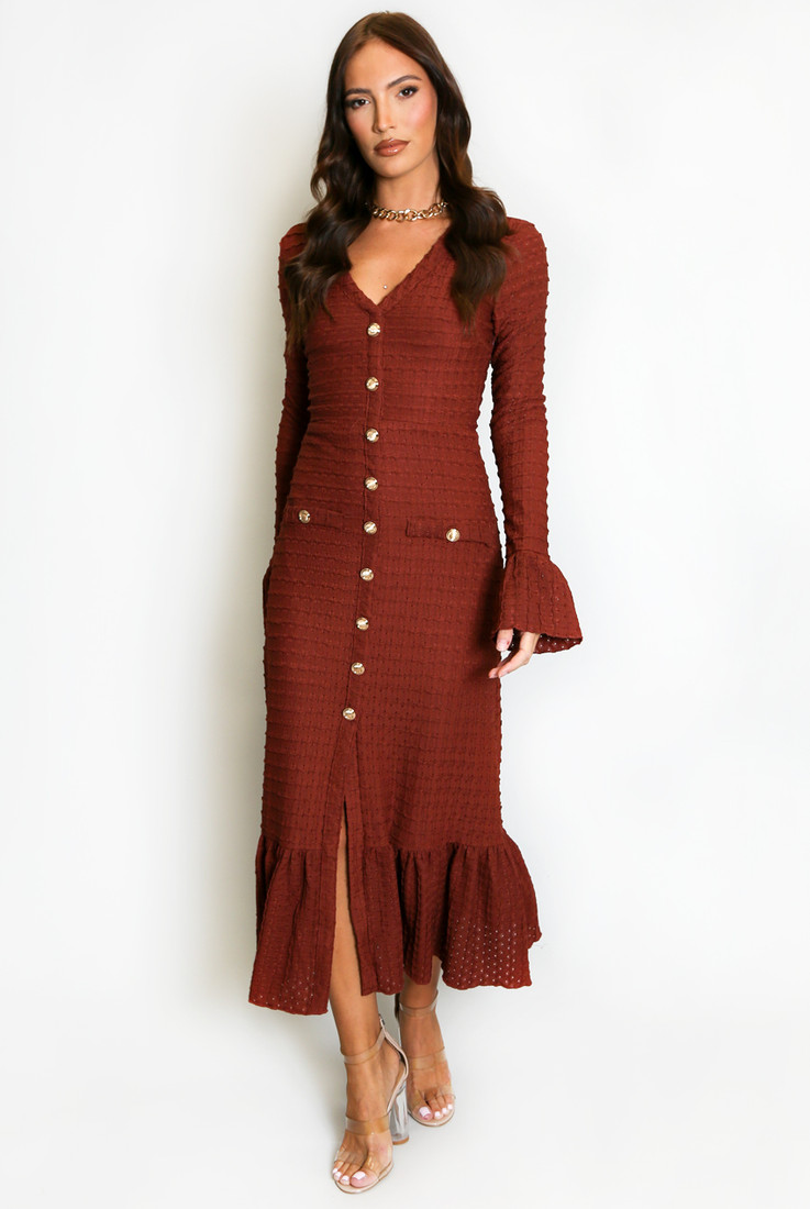 Classic Midi Dress With Flare Cuff And Hem Classic Midi Dress With Flare Cuff And Hem