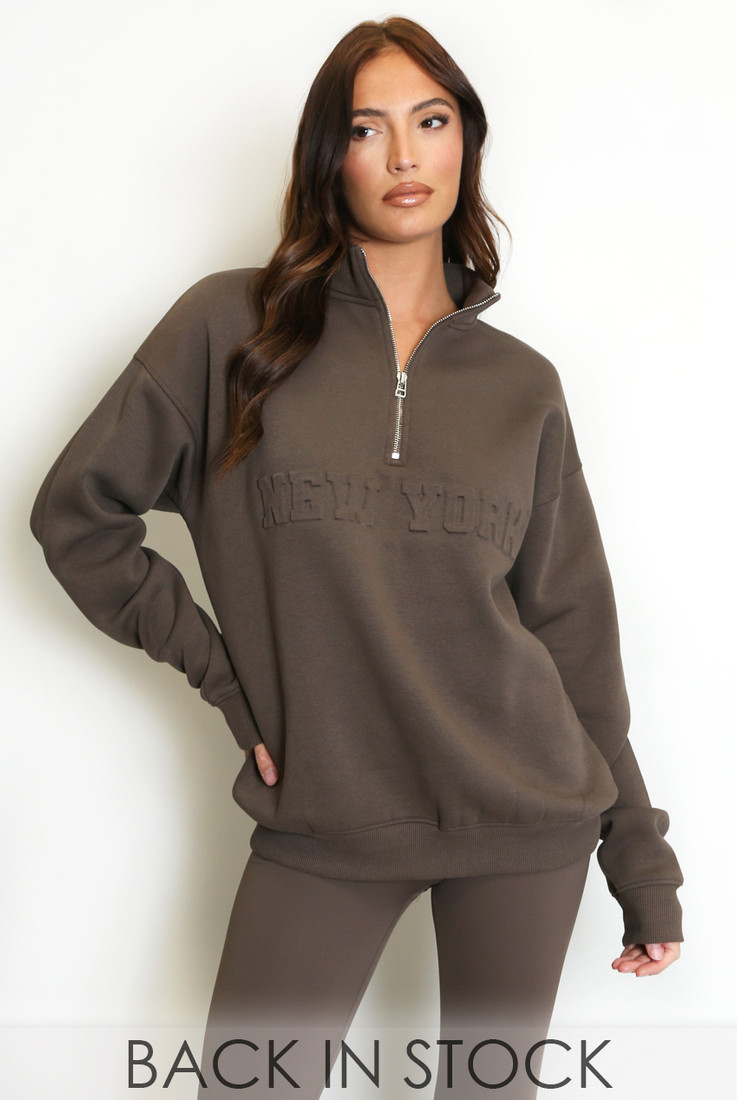 New York Embossed Zip Sweatshirt