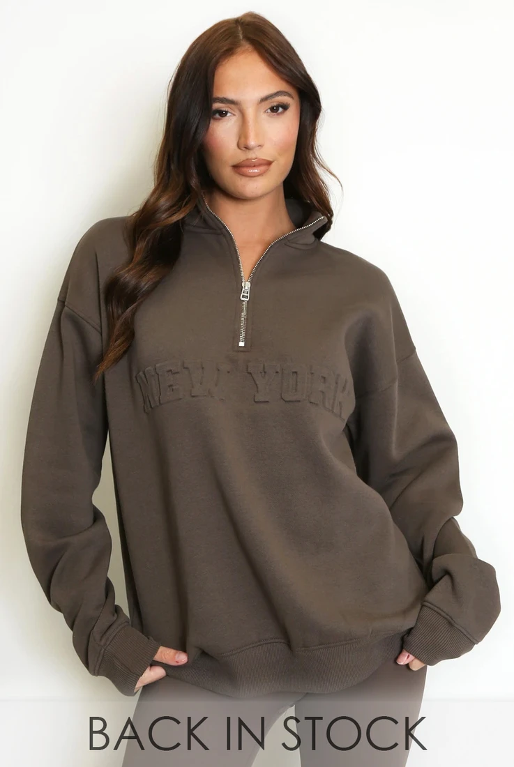 New York Embossed Zip Sweatshirt