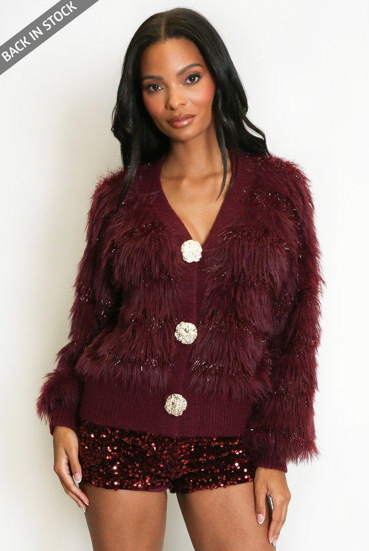 Soft Faux Fur Panelled Cardigan 