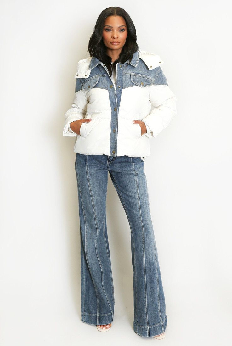 Denim Detail Puffer Jacket  Denim Detail Puffer Jacket