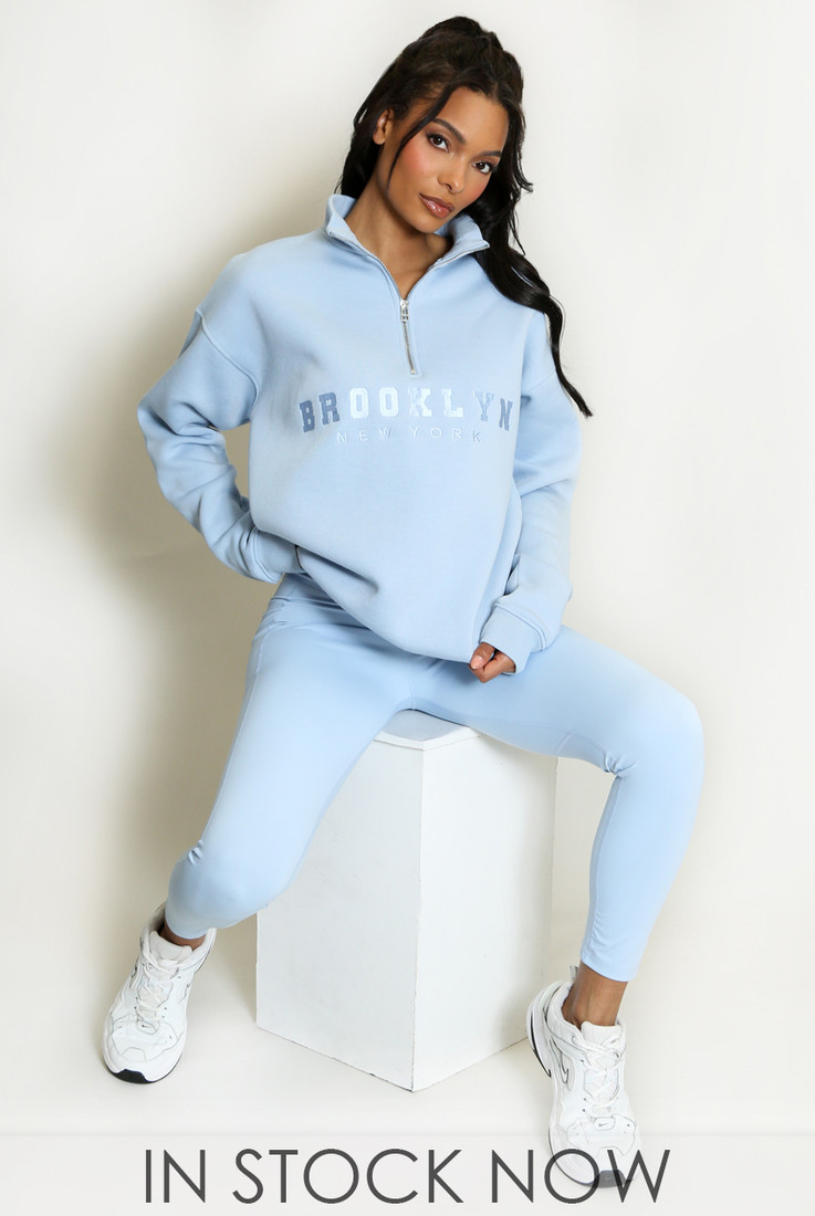 Brooklyn Slogan Half Zip Relaxed Sweatshirt 