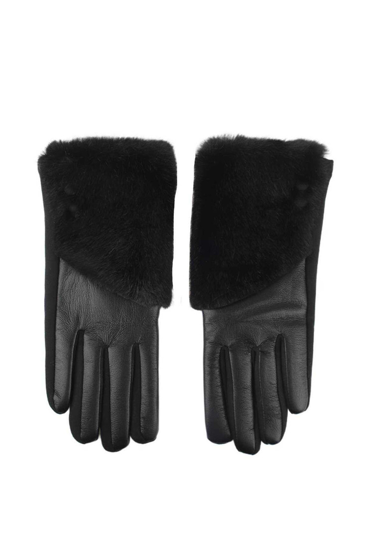 Faux Fur Leather Look Gloves 