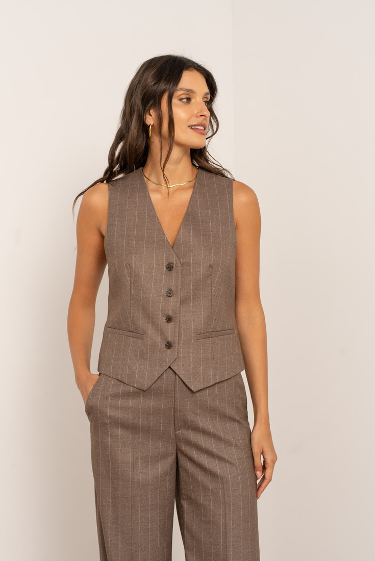 Pinstripe V Neckline Waistcoat