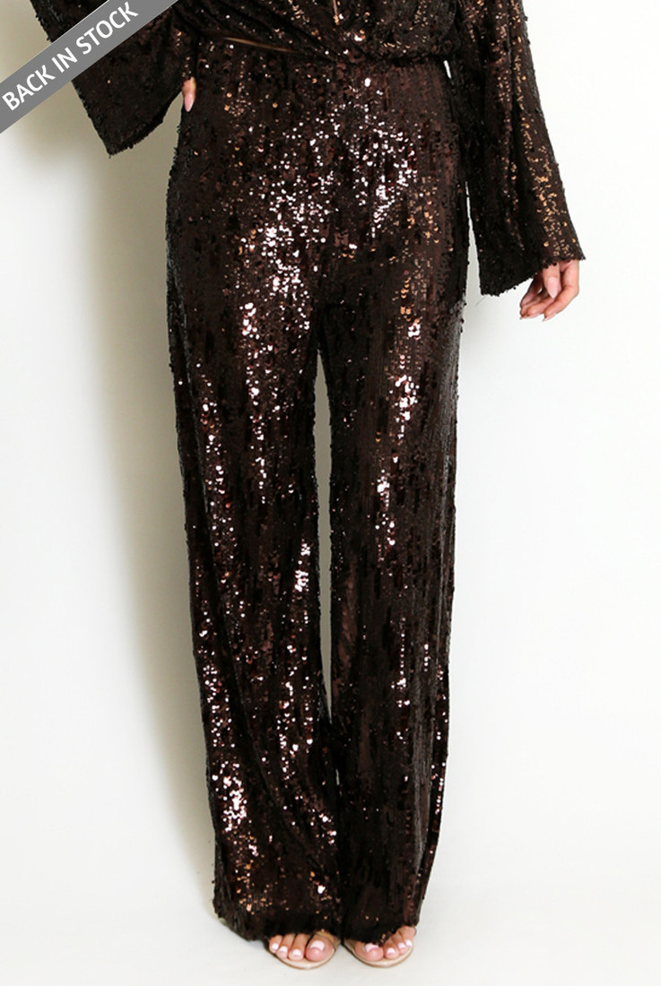 Striped Sequin Wide Leg Trouser