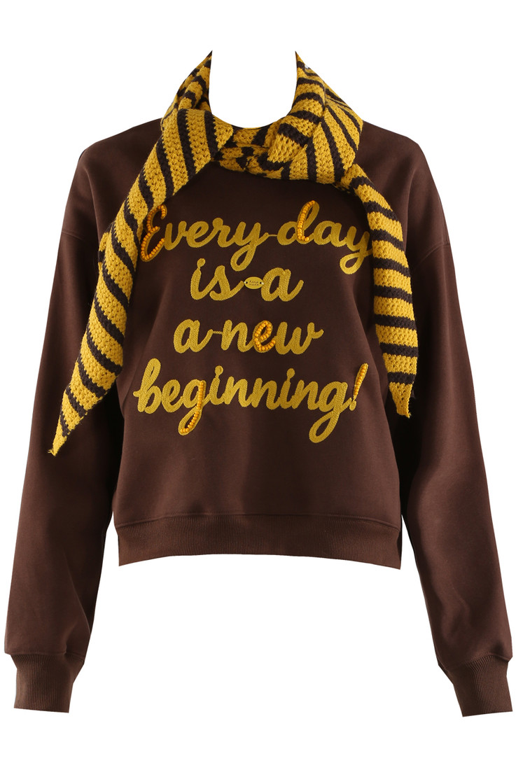 Slogan Knit Jumper With Scarf