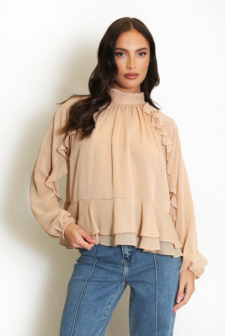 Ruffles Trim Frill Hem Blouse
