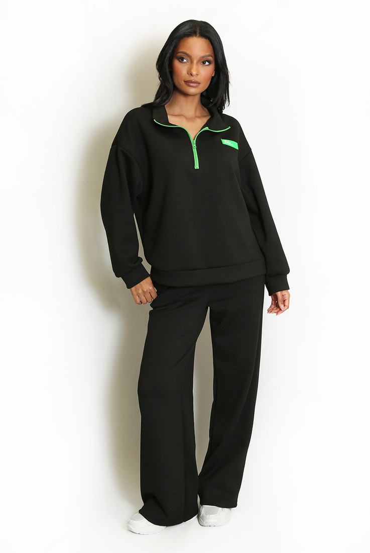 Slogan Tag Half Zip Jumper and Trouser Set