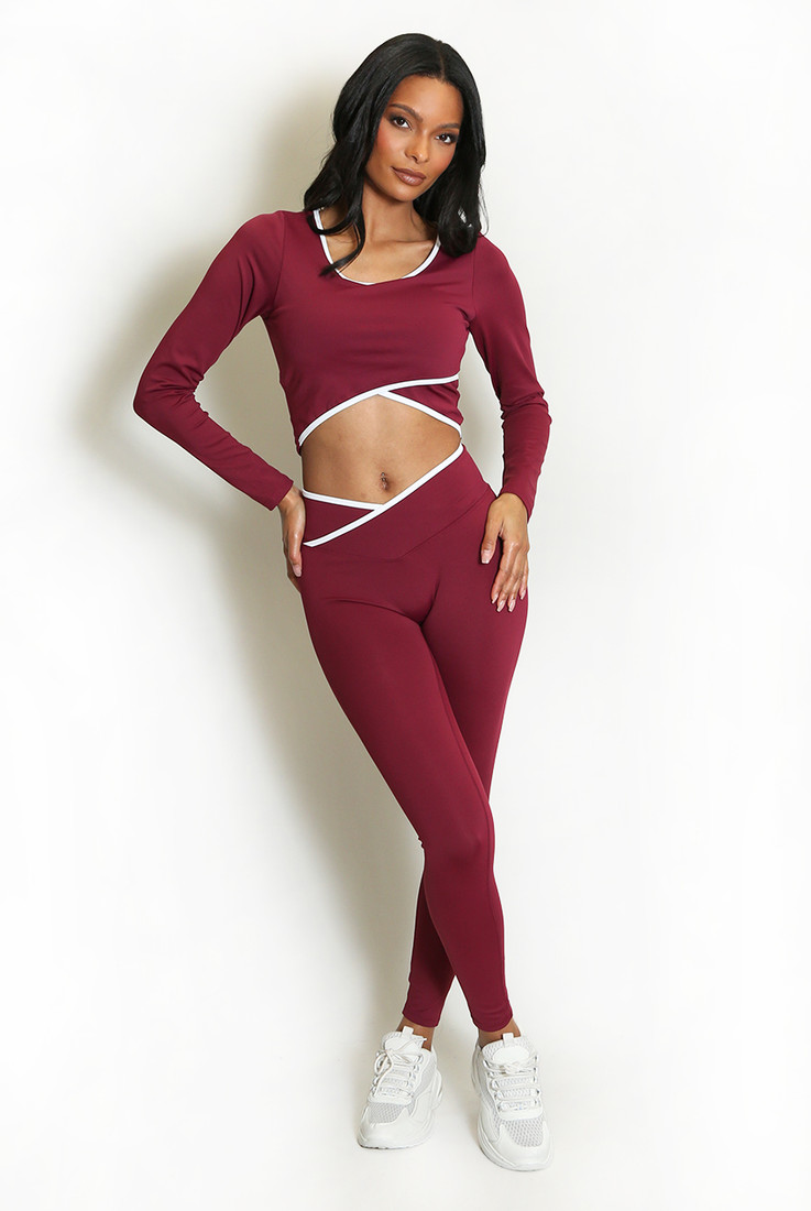 Long Sleeve Contrast Hem Top and Leggings Set