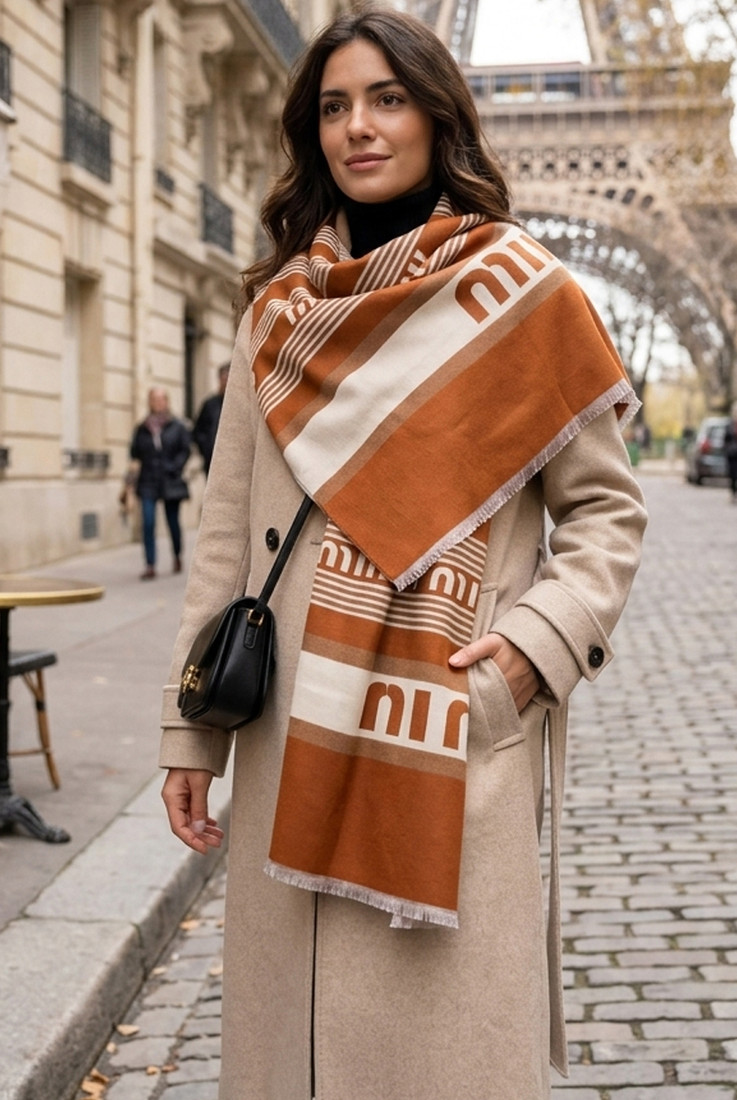Designer Inspired M Print Wool Blend Scarf