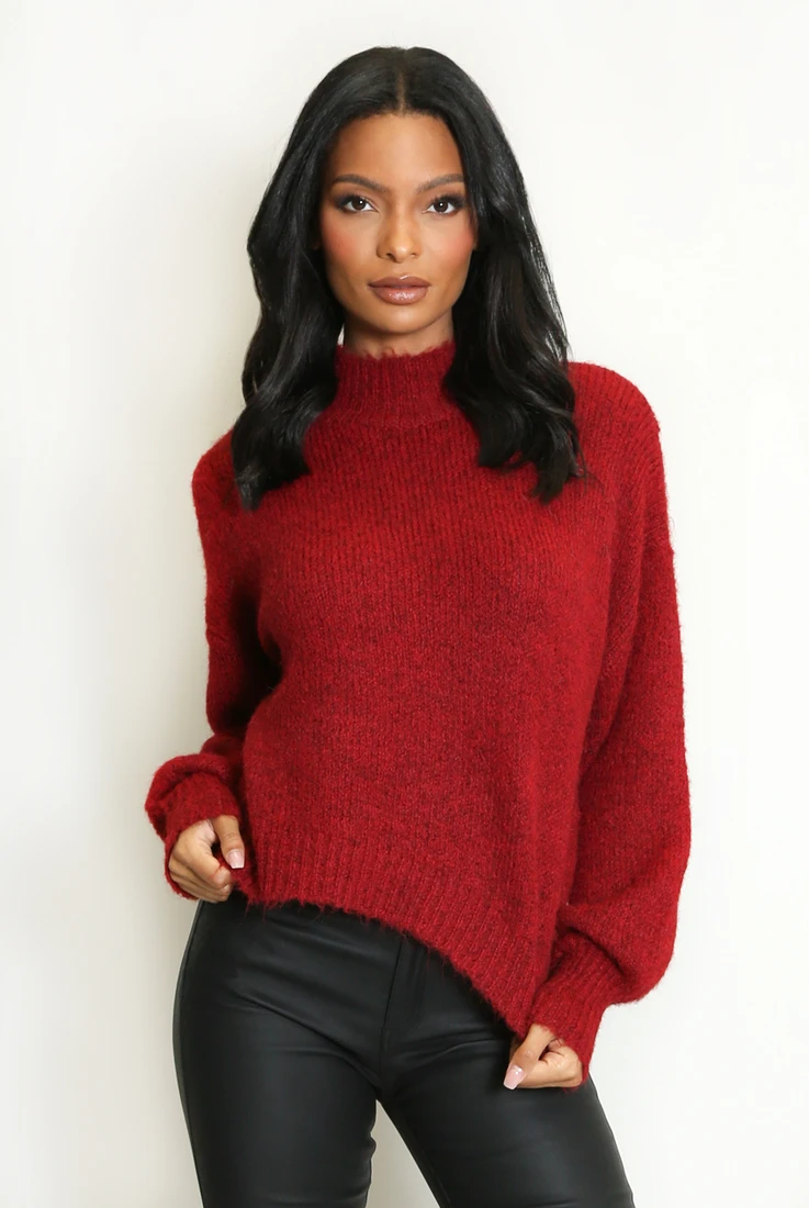 Mohair Fluffy Knit High Neck Jumper